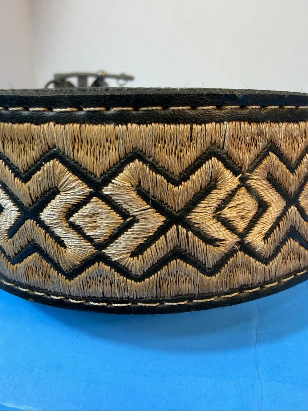 Men's Embroidered Brown Leather Belt with Gold Rooster Buckle
